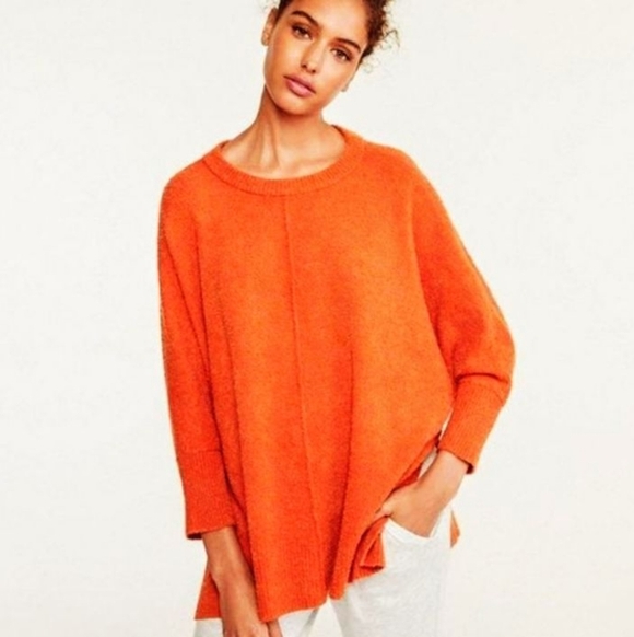 Lou & Gray for Loft Orange Oversized Seamed Poncho Dolman Sleeve Sweater M/L - Picture 4 of 16